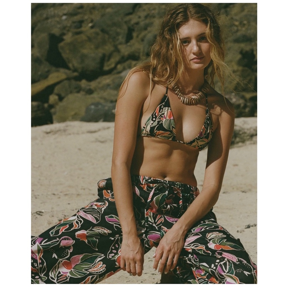 Stone Fox Swim | Beachy Wide Leg Linen Gita Pant In Rainbow Jungle | XS/S